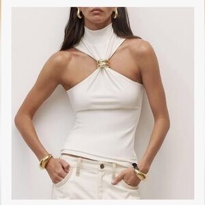 Set of 2 Elegant Sleeveless High-Neck Tops with Gold Ring Detail | NWOT